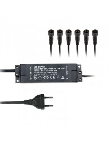 БЛОК ПИТАНИЯ 12V 9W IP20 UNIEL 6 вых. UET-VPL-009А33