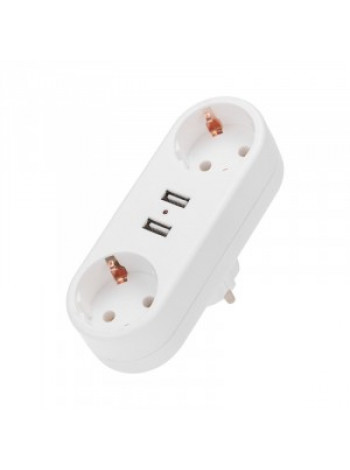 ДВОЙНИК REXANT С/З 16А + 2 USB 2,4 А ПРЯМОЙ БЕЛЫЙ 11-1089
