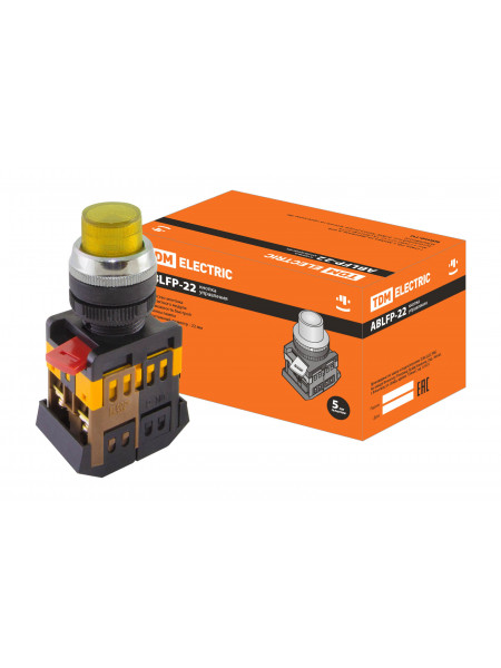 КНОПКА ABLFP-22 ЖЕЛТАЯ НЕОН 1З+1Р TDM SQ0704-0031