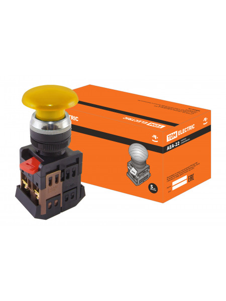 КНОПКА AEA-22 ГРИБОК ЖЕЛТЫЙ 1З+1Р TDM 0704-0036