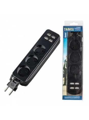 УДЛИНИТЕЛЬ 3*1,8М UNIEL+4USB ЧЕРНЫЙ S-CT3-1,8U BLACK